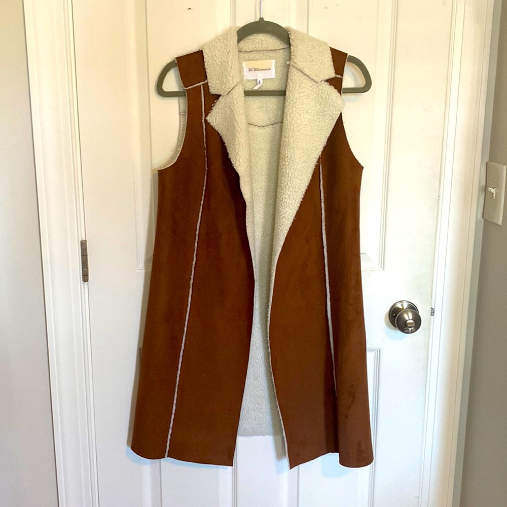 BCBG faux shearling suede vest